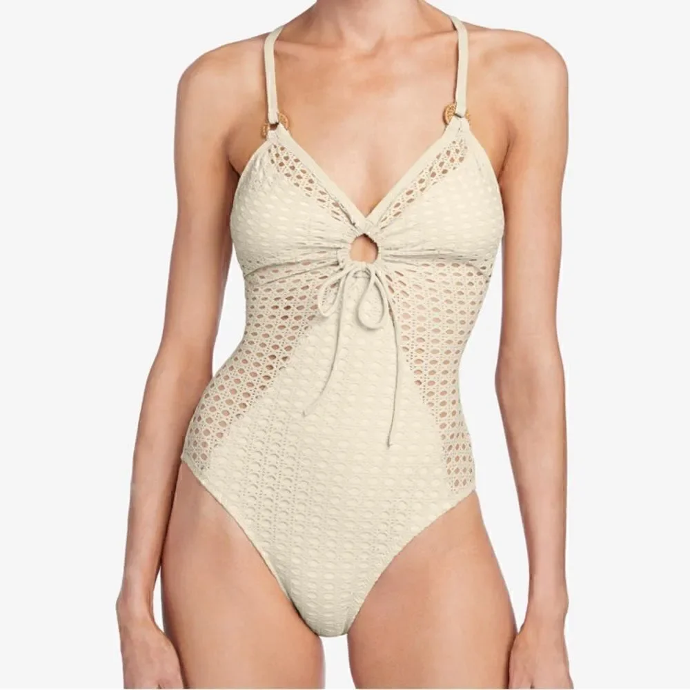 Robin Piccone NWT Marlow keyhole One Piece Swimsuit Cream Color Size 14